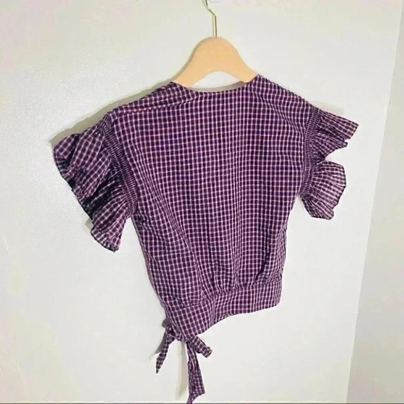 NWT Madewell Flutter Sleeve Side Tie Wrap Top Plaid - Picture 6 of 8
